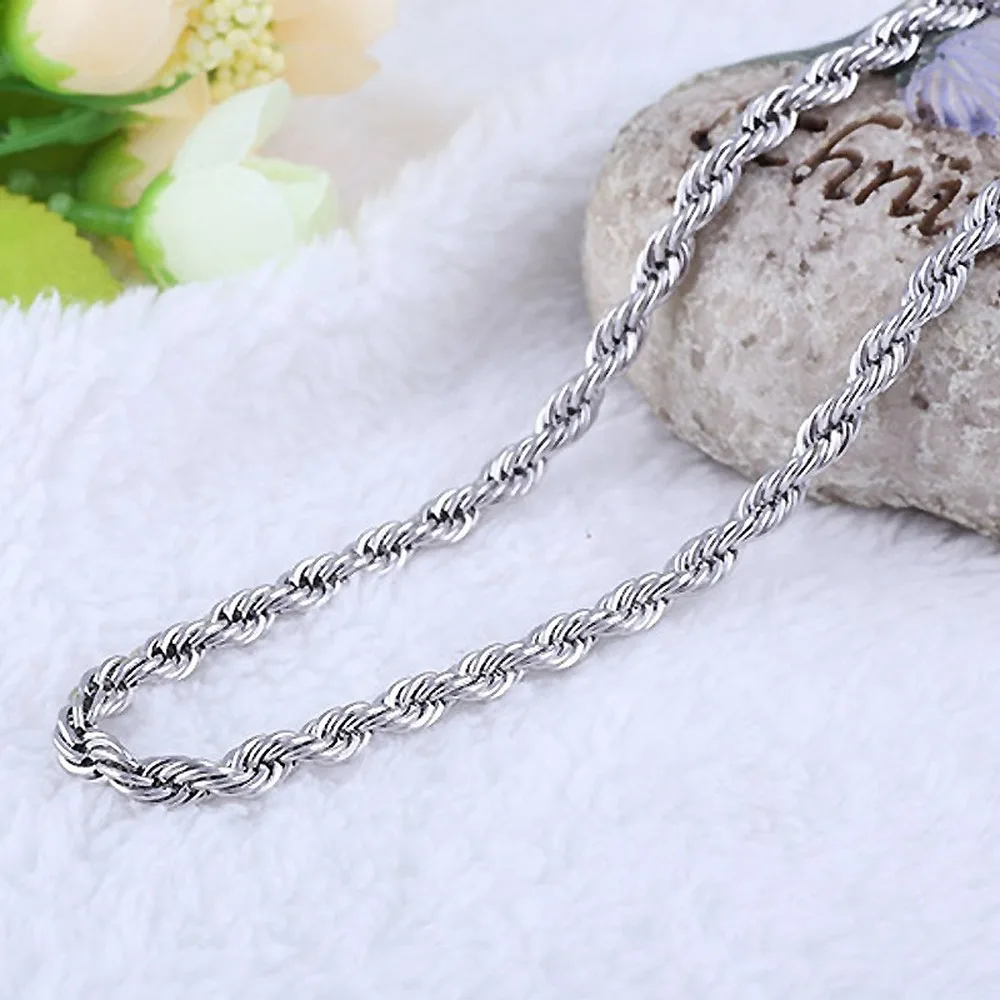 

Ladies Men Silver Plated Necklaces with Printed Braided Rope Chain Jewelry Fashion Chain 2MM 3MM 4MM Gothic Gift Party Holiday