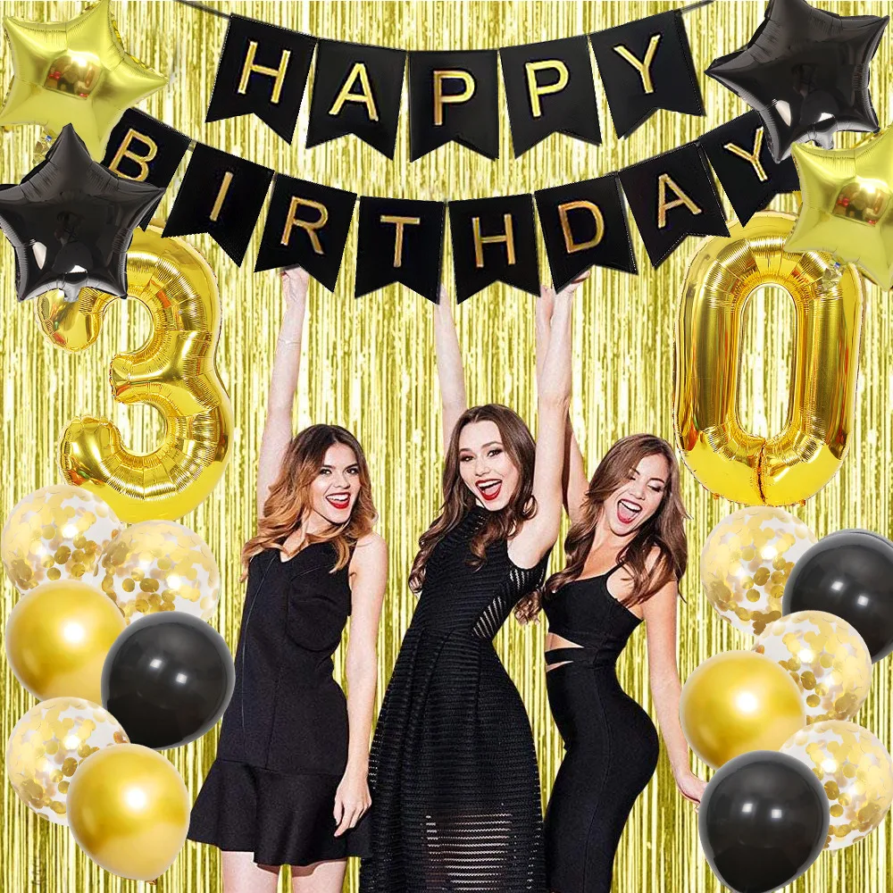 

2022 New Birthday Pull Flag Balloon Rain Silk Set 30 Years Old Happy Birthday Decoration And Arrangement Balloon Package