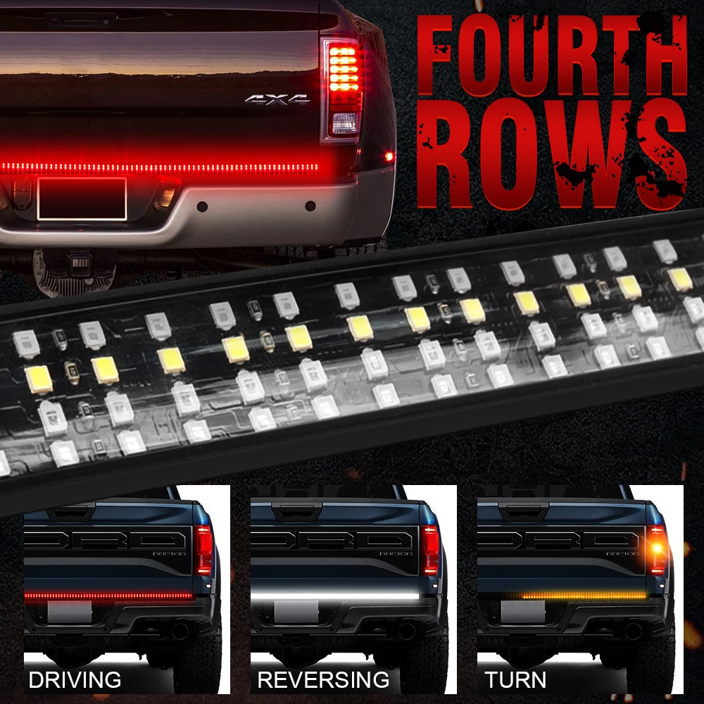 

OKEEN 49" 60" LED Truck Tailgate Lights Auto Fourth Row Light Strips Turn Signal Brake Reverse Light For Car Jeep Pickup SUV 12V