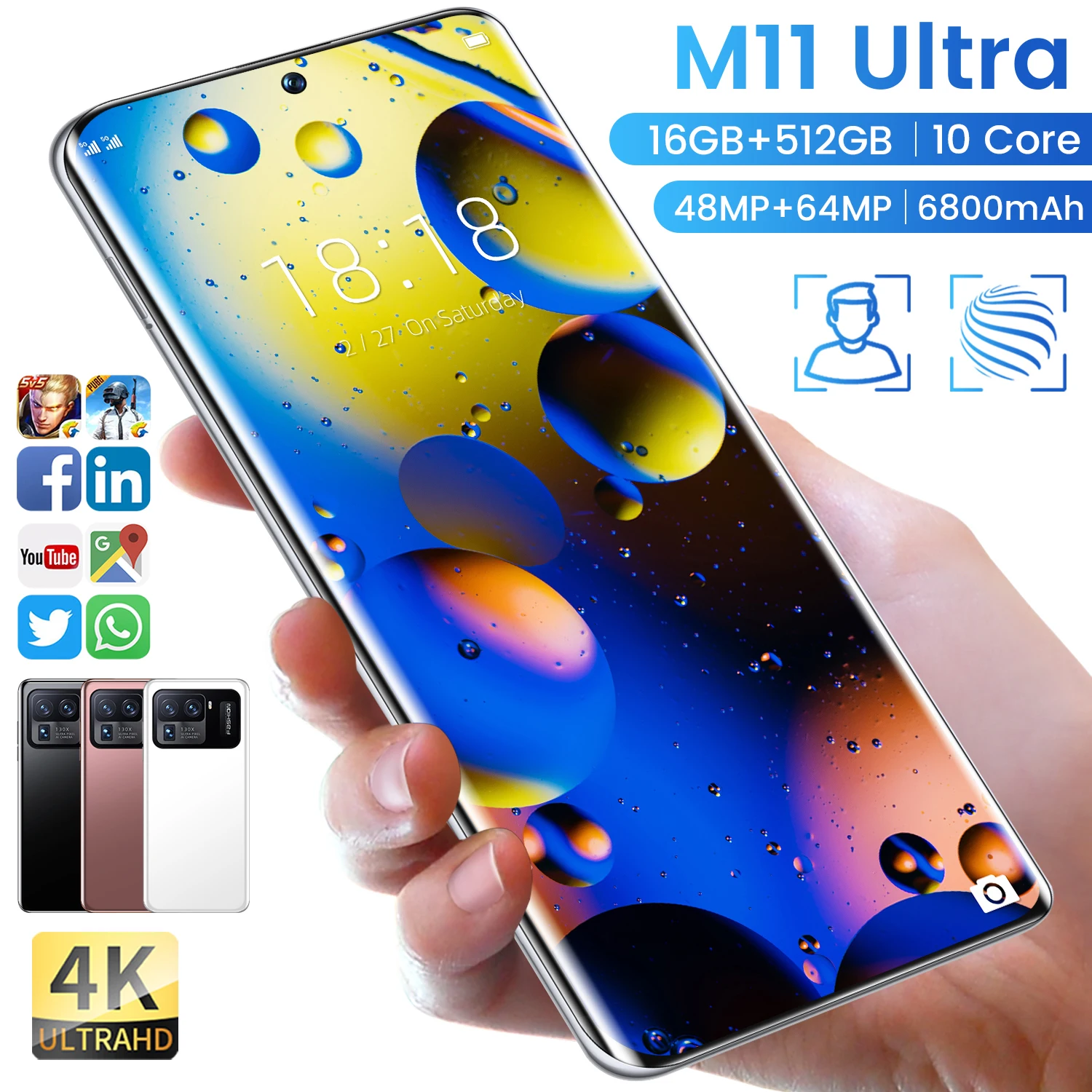

New Arrival XIAOM11 Ultra 16+512GB Andriod 11 Smart Phone 7.3 Inch HD+ 2280*3200 Qualcomm Snapdragon 888 Mobile Phone 48+64MP