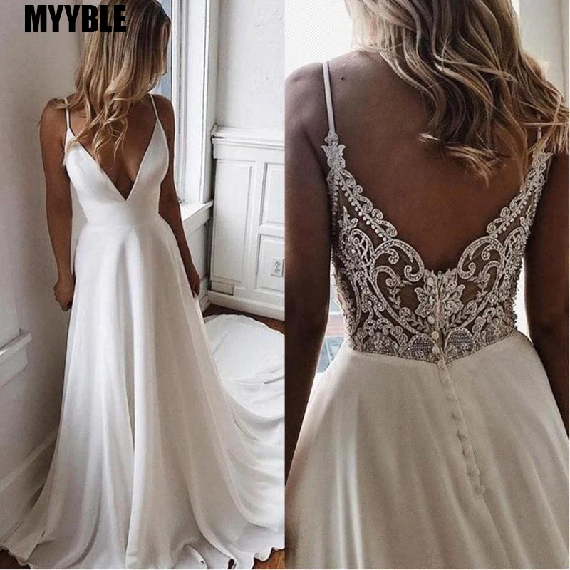 Vestido De Noiva A Line Simple White Bride Wedding Dress V Neck Bridal Long Chiffon Boho Beach Gowns freebie | Свадьбы и торжества