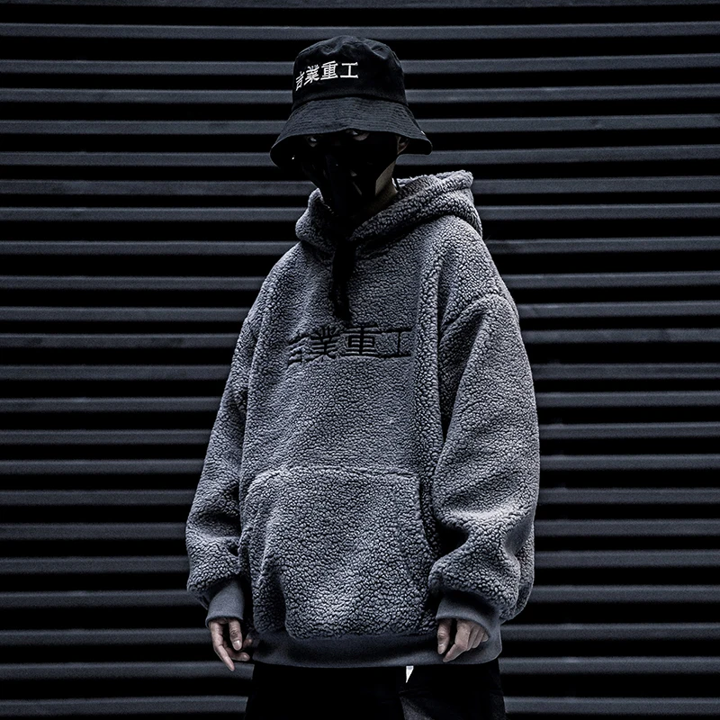 Японская уличная одежда Techwear Kanji Теплая Флисовая Толстовка для мужчин|Мужские