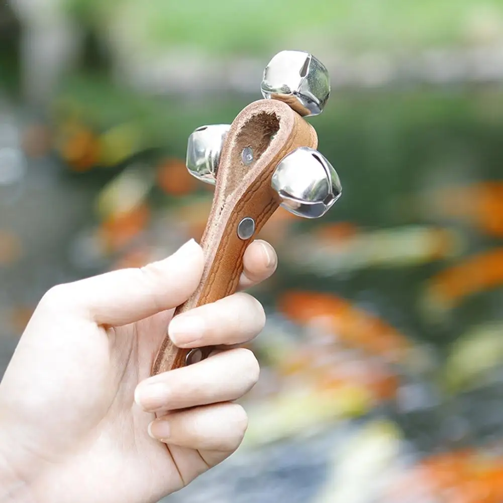 Тамбурины колокольчик деревянная погремушка для малышей три колокола кожи