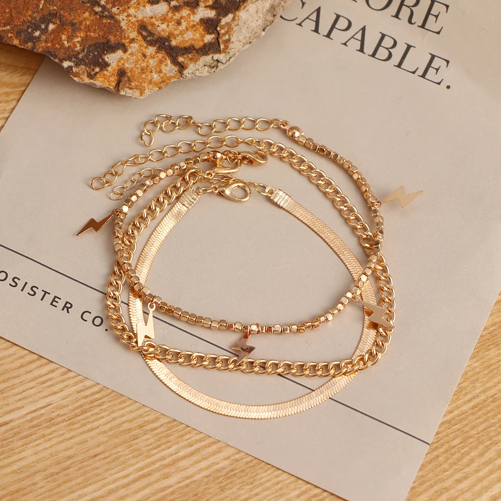 Женский винтажный браслет на ногу летняя цепочка в богемном стиле с молнией