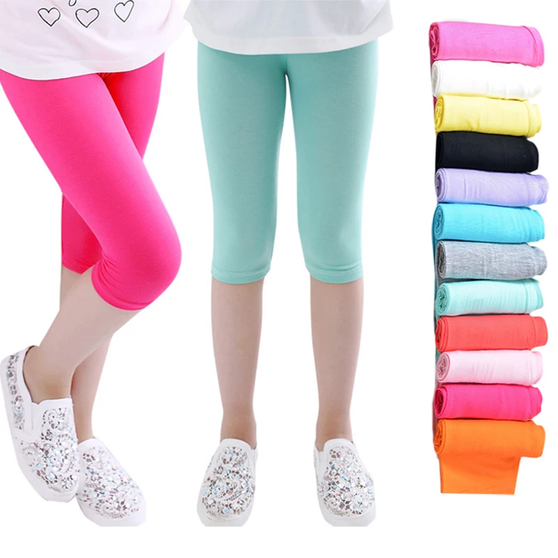 

Girls Knee Length Kid Fifth Pants Candy Color Children Cropped Clothing Spring-Summer All-matches Bottoms Leggings