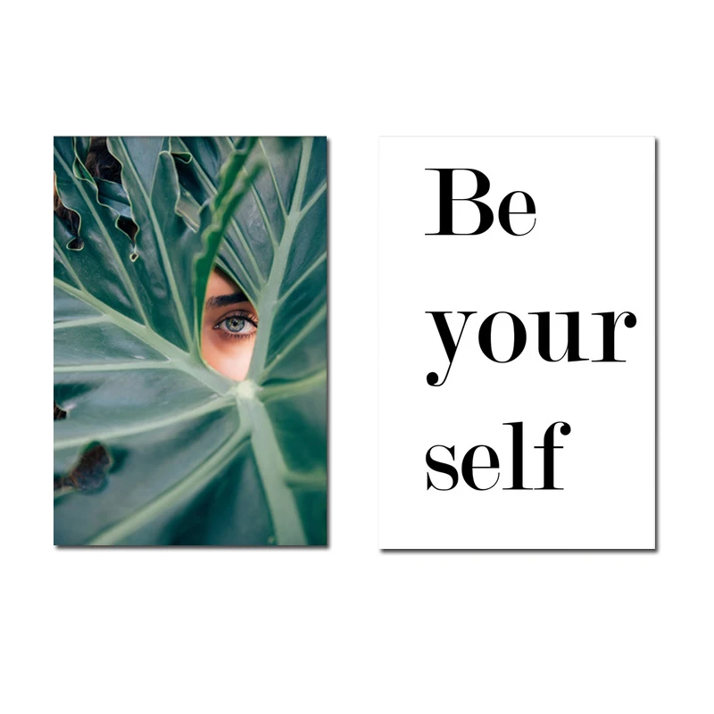 

Nordic Canvas Painting Plant Wall Art Picture Tropical Plant Leaves Be Yourself Quotes Prints and Posters Home Decor Frameless