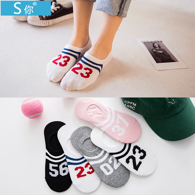 

Summer Digital Woman Cotton Invisible Stripe Motion Socks Low Ankle Sock boy boat casual slippers 1pair=2pcs ws116