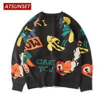 atsunset cartoon fun fruit embroidery sweater harajuku retro style knitted sweater autumn and winter cotton pullover tops