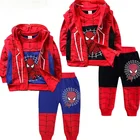 Детская одежда для мальчиков, мультяшный Человек-паук, пальто с капюшоном без рукавов + футболка + брюки, 3 шт.компл., Детские наряды, спортивный костюм для малышей