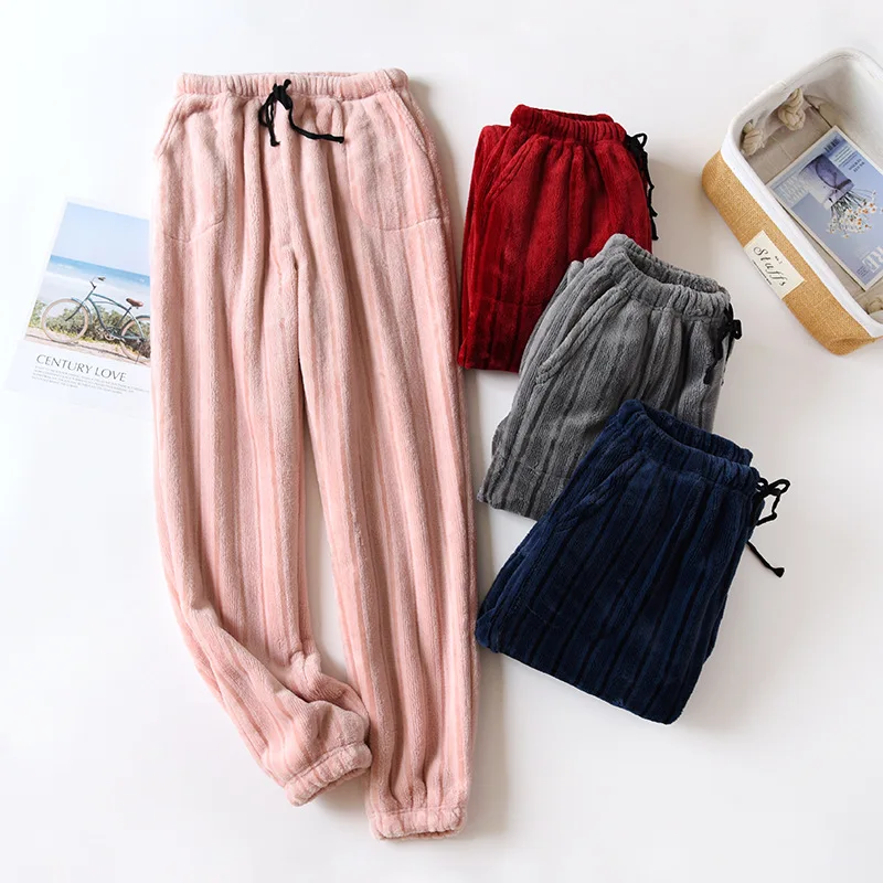 

Зимние пижамные штаны для дома, эластичные брюки, Свободные Теплые утепленные пижамные штаны с фланелевыми панелями, одежда для сна, осення...