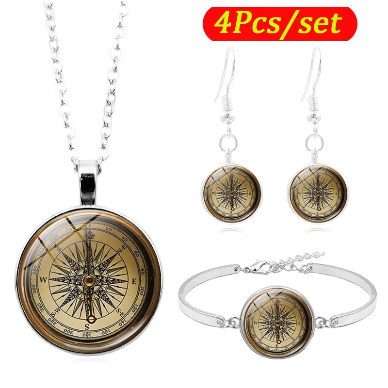 Crimyy Steampunk компас Кабошон стеклянный комплект ювелирных изделий модное ожерелье