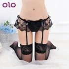 Эротическое нижнее белье OLO, женское сексуальное белье, кружевные чулки и пояс-подвязка, комплект с топом, чулки до бедра