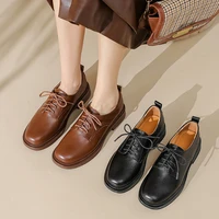 british style women oxford shoes split leather handmade retro lace up casual mid heels spring shoes chaussures female pumps