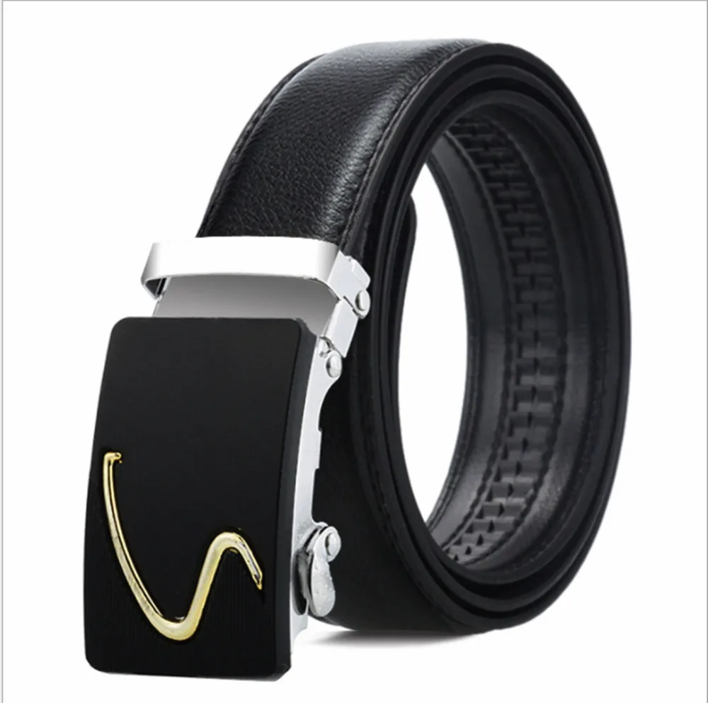 Модные черные ремни с автоматической пряжкой из натуральной кожи мужские