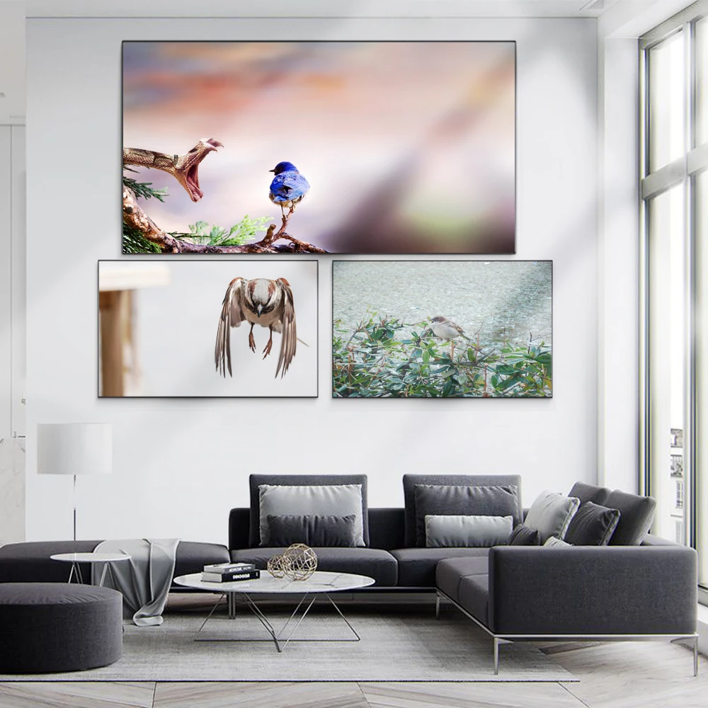 

Animal oil painting bird's fate danger close to art canvas painting office living room corridor home decoration mural