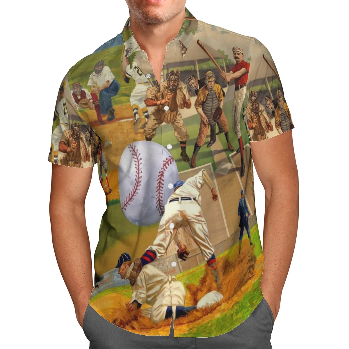 

Baseball 3D Print Beach Hawaiian 2021 Summer Shirt Short Sleeve Shirt Sports Streetwear Oversized Camisa Social Chemise Homme