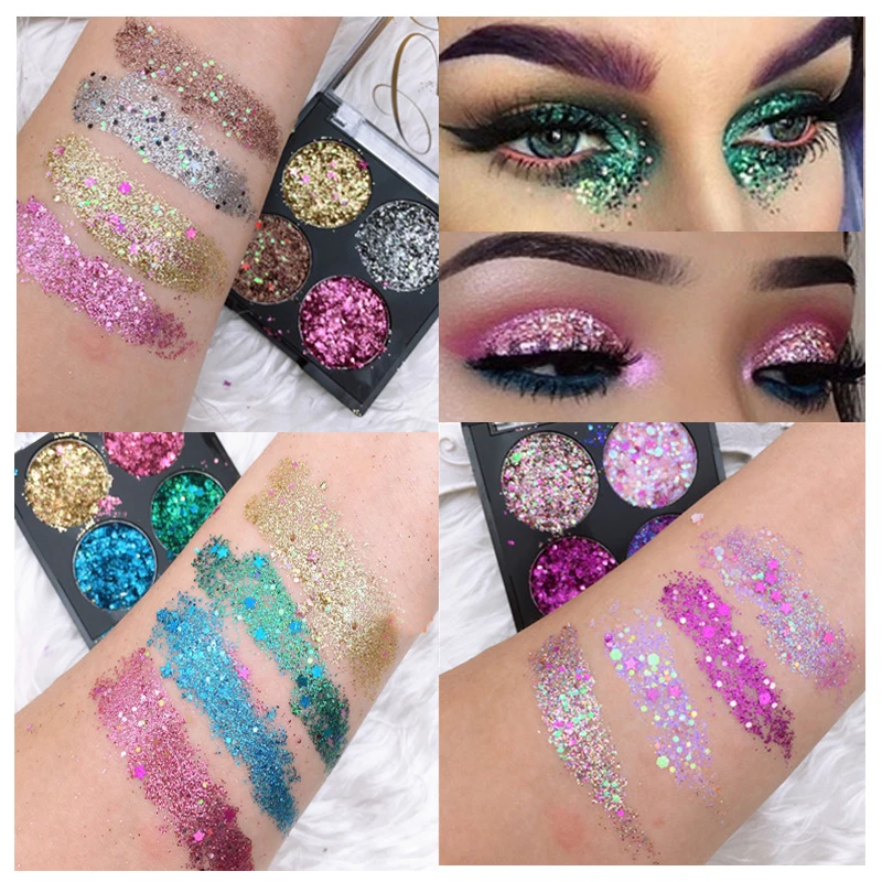 Палитра теней для век 4 цветов Алмазный Блеск глаз макияж порошок блестящий