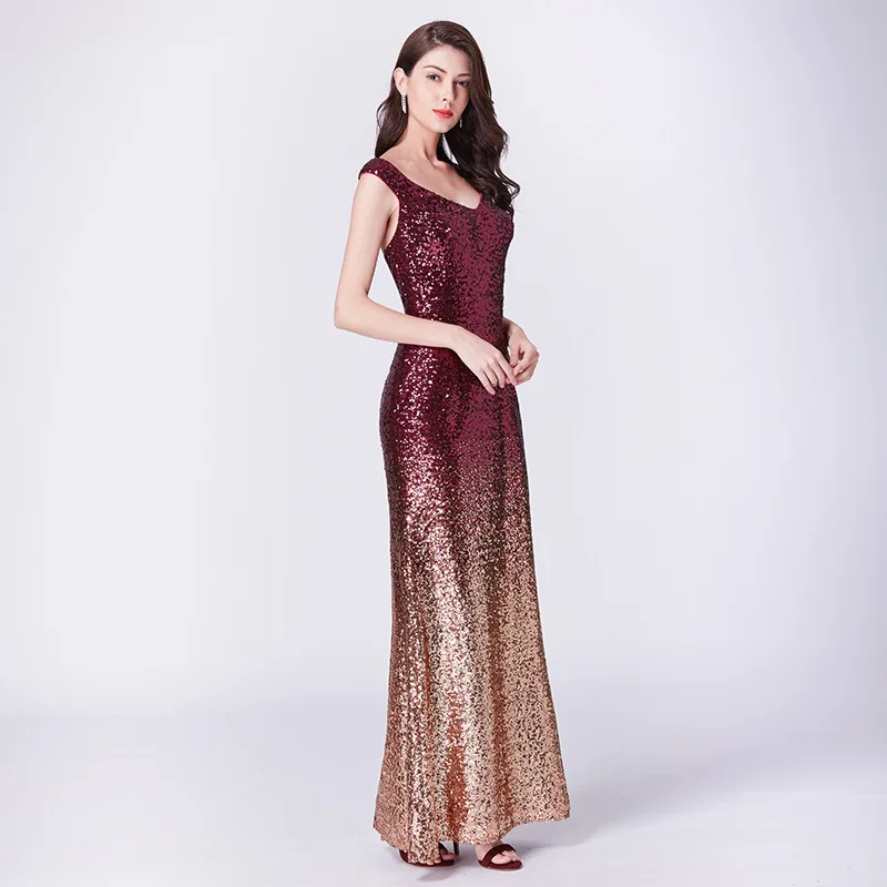 Женское вечернее платье с блестками длинное блестящее платье-Русалка v-образным