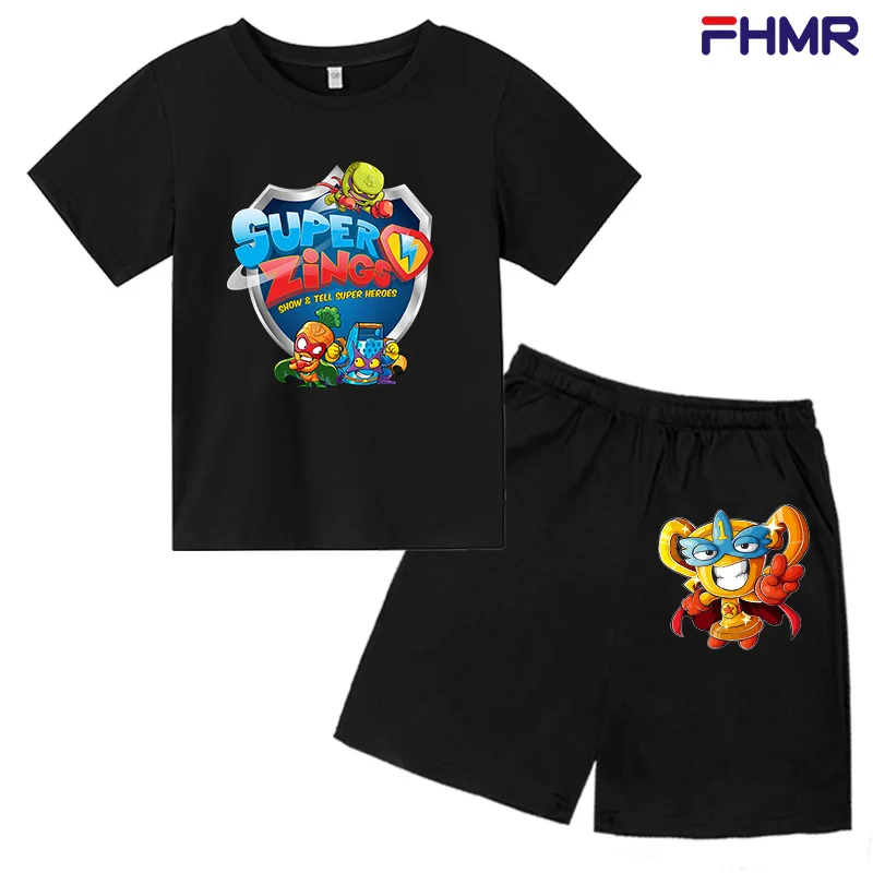 

Superzings New Kids T-Shirt Shorts Two Kids Costume 2021 Fun Summer TOPS Cartoon Kawaii T-Shirt Set Boys & Girls Costume Superzi