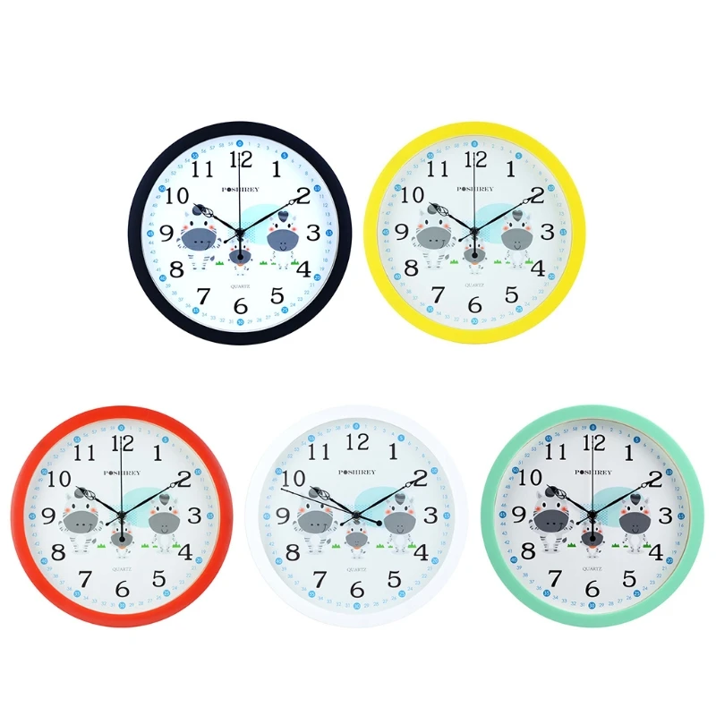 

Mute Wall Clock Simple Style Cartoon Milk Cow Pattern Clock Nursery Room Decor U50F