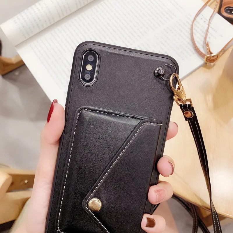 Для iPhone XR XS MAX X 8 7 6 6s плечевой ремень из кожи бумажник держатель для карт задняя чехол КРЫШКА ДЛЯ samsung S10 S9 плюс S10E Note 9