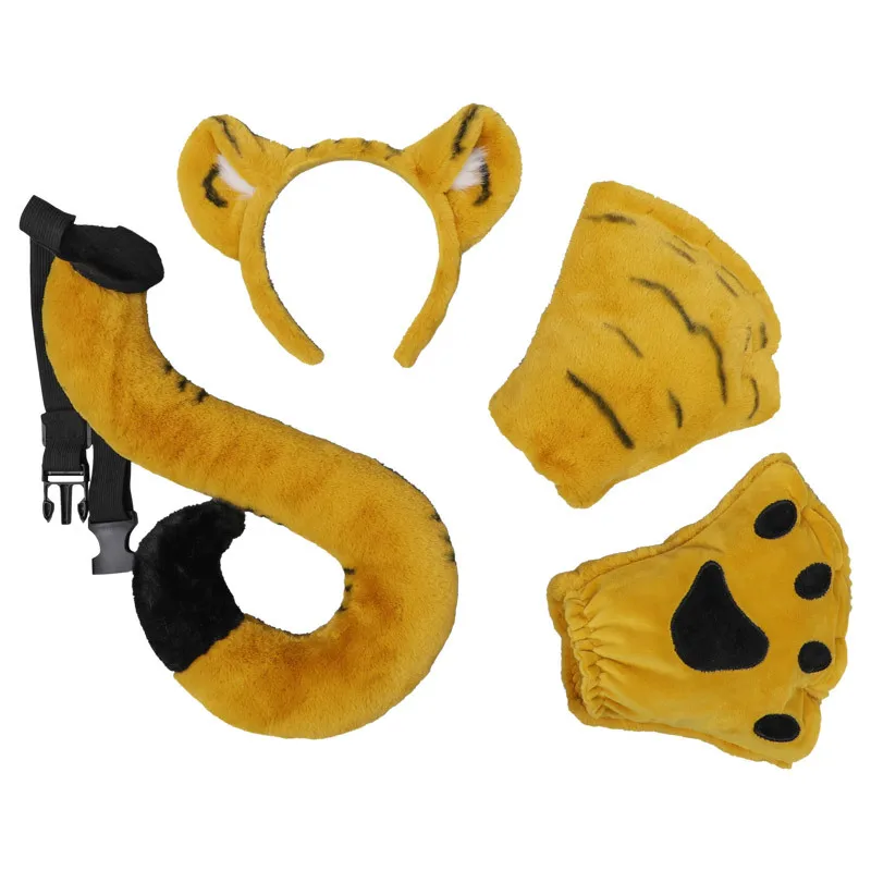 

Horns Cosplay One Piece Children's Tiger Tail Props Toys Ranunculus Chinensis Fingerless Gloves Tiger Ears Headband Set