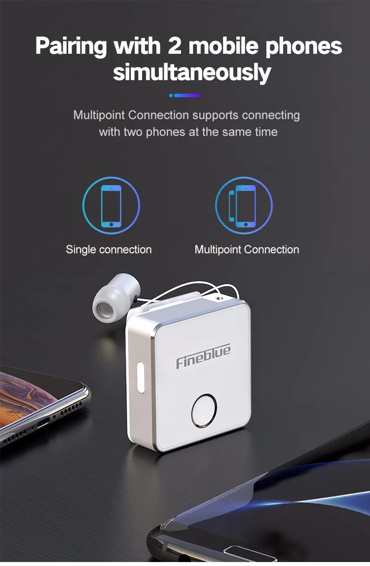 FineBlue F1 беспроводные Bluetooth V5.0 наушники с громкой связью, музыкальная гарнитура, вибрирующий сигнал, наушники с зажимом для смартфона