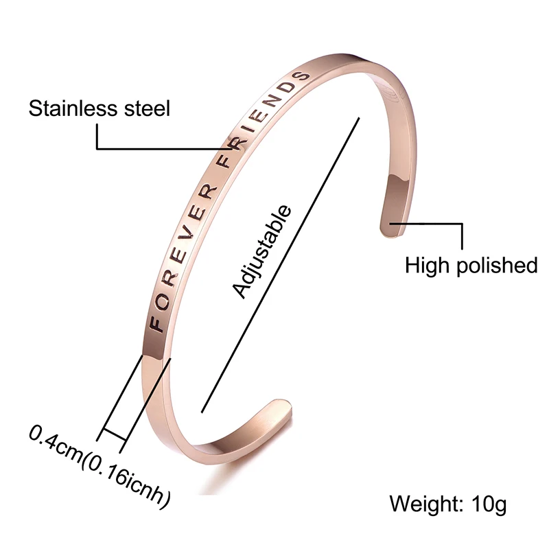 Forever Friends диаметр 40 мм браслет из нержавеющей стали золото/серебро/розовое золото