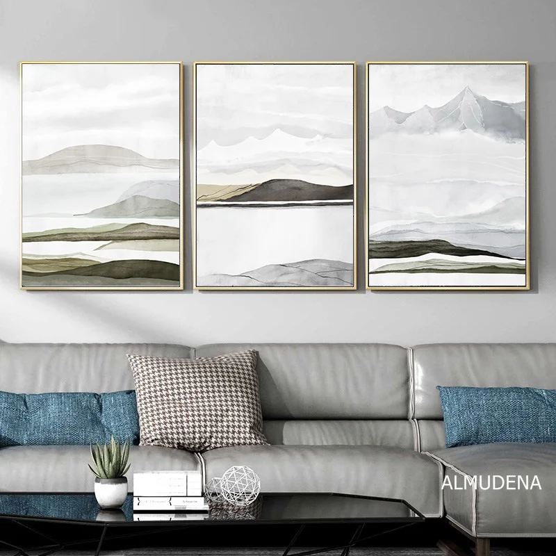 Акварельные горные абстрактные картины Пейзаж Плакат скандинавский принт