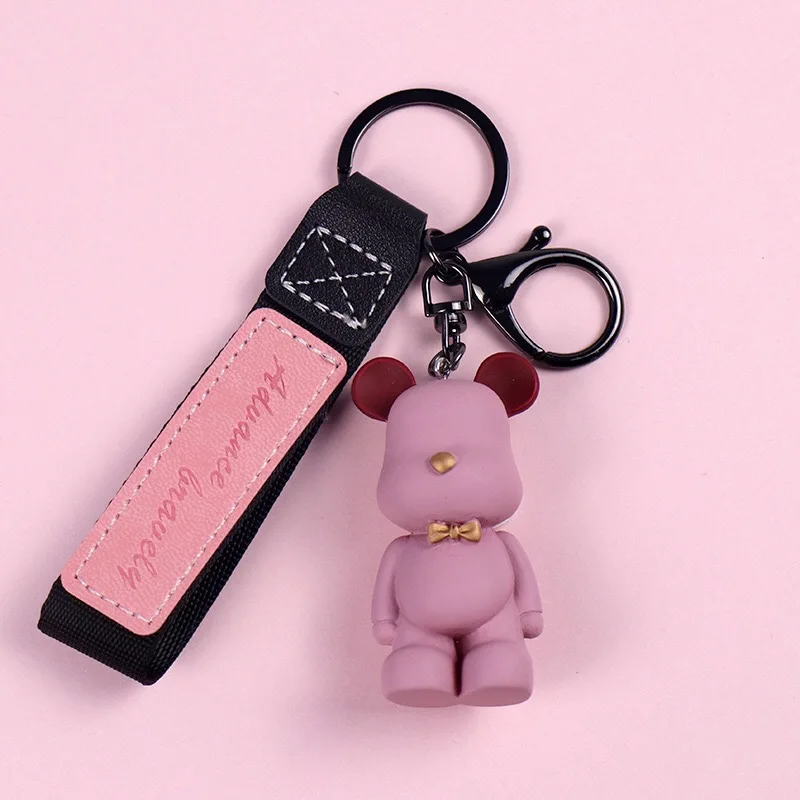 

Fashion Trend Gentleman Bow Tie Bear Car Keychain Cute Creative Leather Real Key Pendant bag ornament