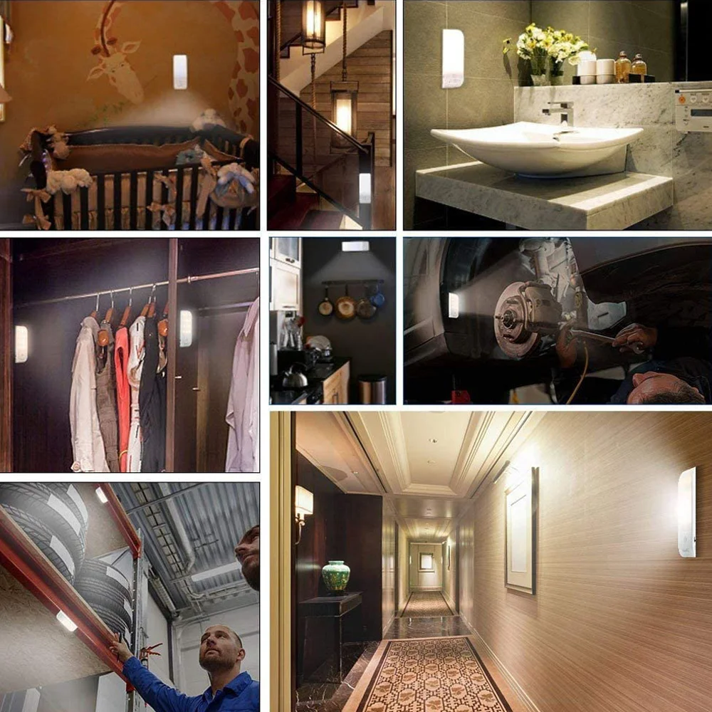 

2 Pack Wardrobe Night Light PIR Infrared Stick-on Lights Rechargeable USB Motion Detector Induction Sensor Closet Corridor Lamp