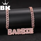 Небольшой кулон в стиле хип-хоп с надписью Baguettecz на заказ с розовой цепью 9 мм Ожерелье комбинированные слова имя циркониевые ювелирные изделия