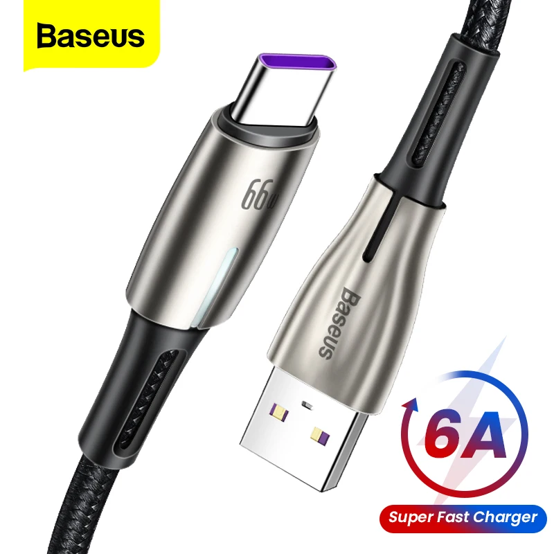Кабель Baseus 6A USB Type C Сверхбыстрая Зарядка для Huawei Mate 40 P40 Samsung 66 Вт 5A SCP FCP USBC Type-C