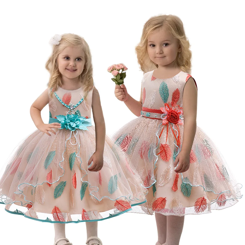 

Embroidered lace princess skirt 2020 mesh gown child dress tutu