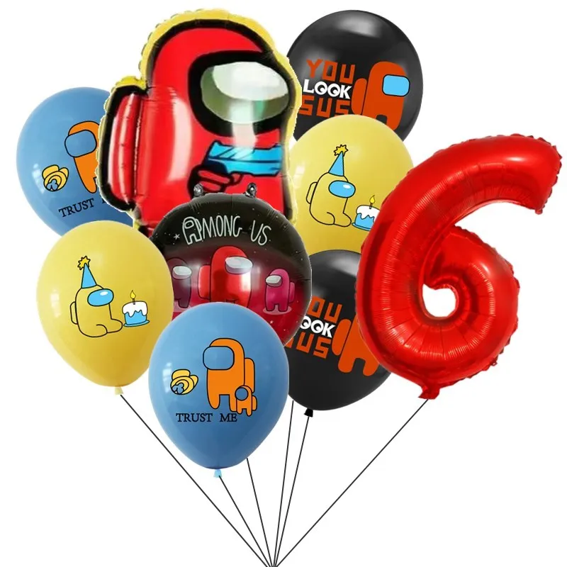 9pcs Amonged Foil Balloons Crewmate All Game Party Latex Ballons Us Cake Toppers Hero Happy Birthday Banner Decoration Boy Toy | Дом и сад