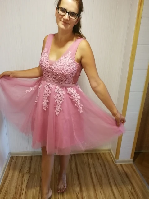 Горячая Распродажа, Коктейльные Вечерние платья, короткое, Vestido de Festa, Мини сексуальное платье с аппликацией, v-образным вырезом, бисером и жемчугом - Цвет: dark pink