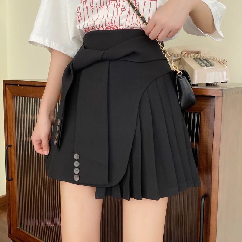 Gaganight Korean Women Empire Pleated A-line Skirts Spring Summer New Solid Sashes Mini Jupe Students Chic Faldas Mujer 2021 | Женская