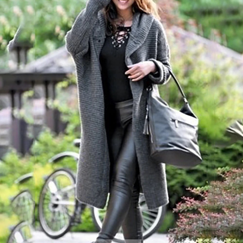 11 Colors Warm Knitted Long Cardigan Women Hooded Sweater Coat Autumn Winter Knitting Big Size 5XL Casual Knittwear |