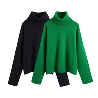 2022 sweaters women traf vintage autumn winter knitting jumper drop shoulder turtleneck solid sweaters loose pullover