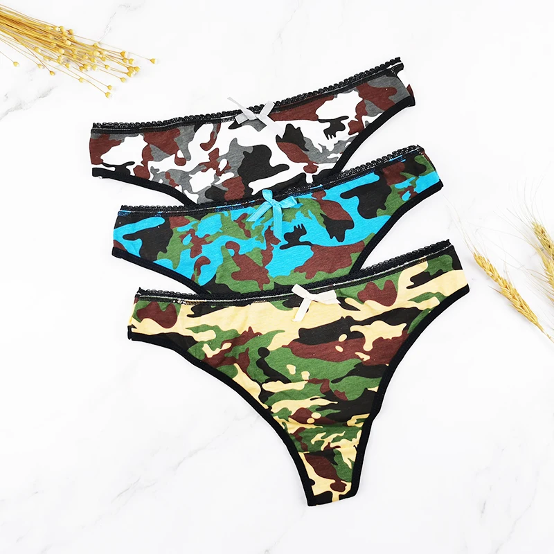 Julexy, хлопковые стринги, женские, M, L, XL, трусики с камуфляжным принтом, женское нижнее белье, мягкие стринги, Сексуальное белье - Цвет: Grey Blue Yellow