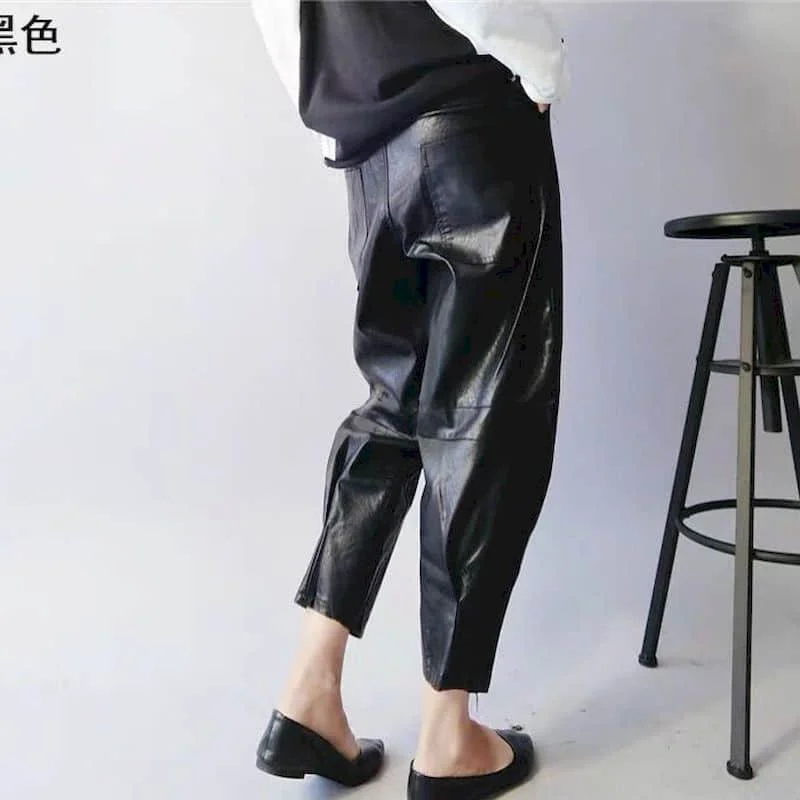

Autumn New Loose PU Pants Women Ankle Length Pencile Pants Cansual Trousers Female High Street Clothing