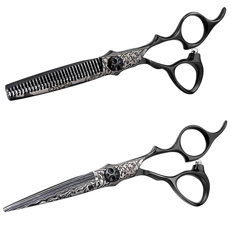 

6 Inch Beauty Black Cut Hairdresser Barber Hairdressing Damascus Japan Steel Pattern Hot Scissors For Hair