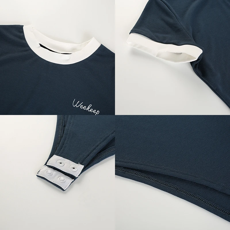 

Darlingaga Cotton casual short sleeve summer bodysuit women letter embroidery contrast color rompers womens jumpsuit 2020 body