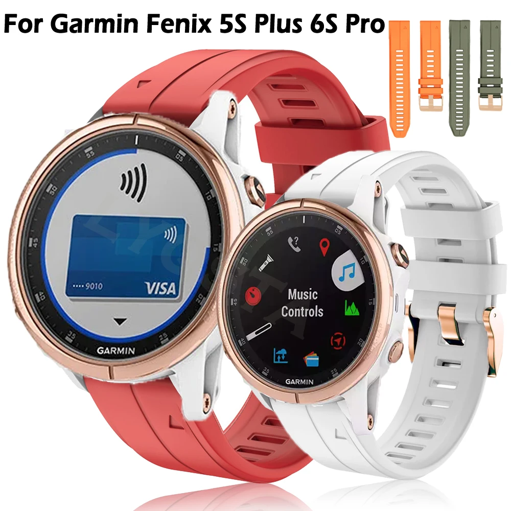 

20mm Watch Band Strap For Garmin Fenix 6S Pro 5S Plus Rose Gold Buckle Easyfit Bracelet Belt Quick Release Silicone Watchband