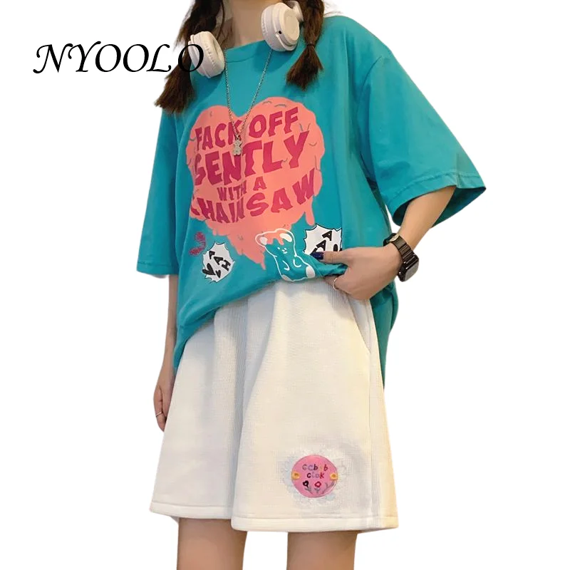 

NYOOLO Preppy Style Flowers Letters Embroidery Elastic High Waist Straight Shorts Women Cloth Summer Sweet School Girls Uniform