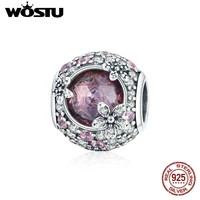 wostu 925 sterling silver charm cherry blossoms bead elegant flower pendant fit original bracelet necklace diy jewelry ctc456