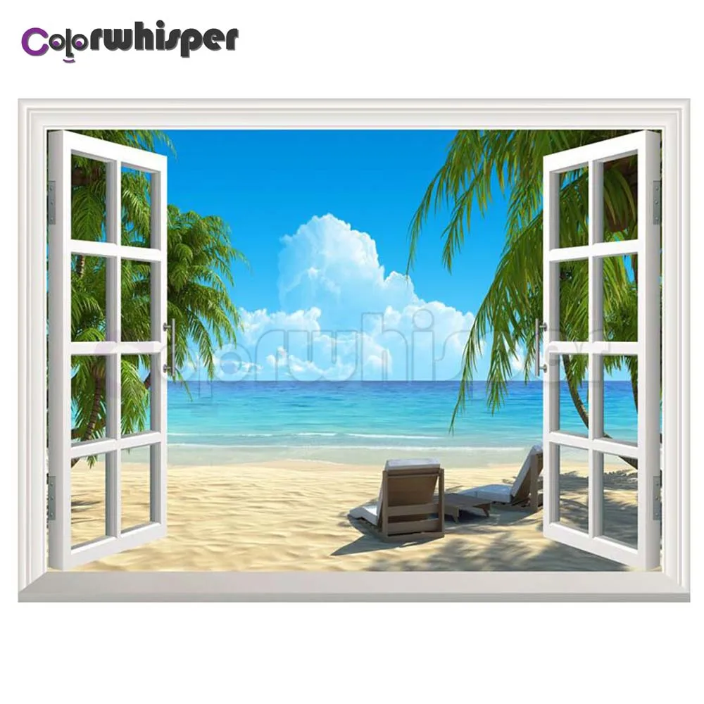 Алмазная живопись Z373 полноразмерная/круглая вышивка Приморское окно пляж