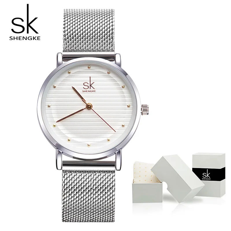gold with box Shengke Роскошные модные женские креативные стильные часы Брендовые Часы с кристаллами и браслетом для женщин ювелирные изделия - Цвет: gold with box