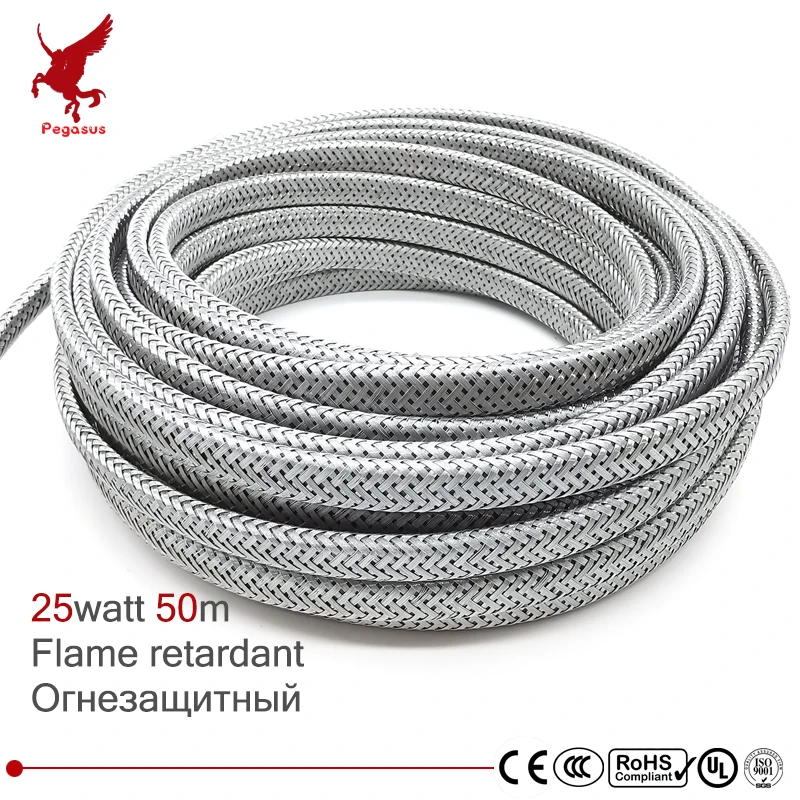 

50m shield 220V flame retardant heating cable 10mm self regulat temperature Water pipe protection roof deicing heating cable