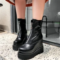 casual shoes women genuine leather chunky high heels ankle boots female round toe platform wedges pumps shoes fashion sneakers